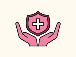 Flat style secured icon with padlock and shield elements vector