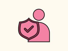 Flat style user protection icon featuring a shield and user vector
