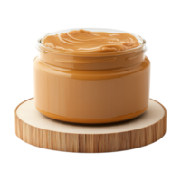 peanut butter jar on wooden stand on transparent background png