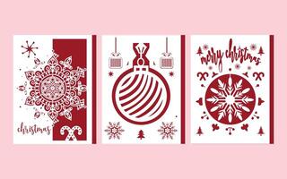 Modern Minimalist Red and White Christmas Card Set with Snowflakes and Ornaments vector