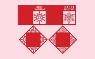 Red and White Christmas Greeting Card Set with Intricate Snowflake Designs and Folded Paper Cut Templates vector