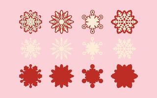 Flat Snowflake Icon Set in Red and Cream on Pink Background vector