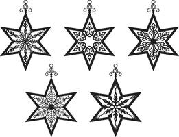 Intricate Black Star Ornaments with Snowflake and Filigree Patterns vector
