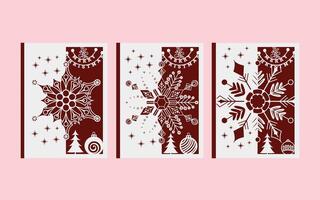 Decorative Christmas Cards with Large Snowflakes and Ornaments in Red and White vector