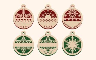 Rustic Christmas Ornament Set with Nordic Patterns in Red and Green vector