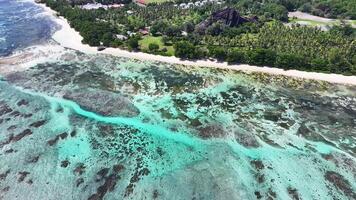 Above view of Anse Union Beach in La Digue Island Victoria in Seychelles.. Scenic Background. video
