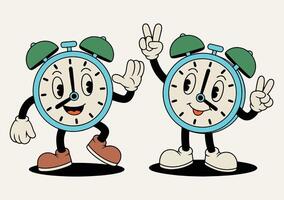 Retro groovy character alarm clock vector