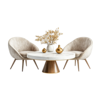 a round table with two chairs and a vase png