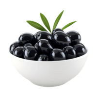 a black olives in a bowl on a transparent background png