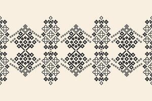 Pixel art of cross stich fabric pattern with white brown cream background color ethnic design motif. vector