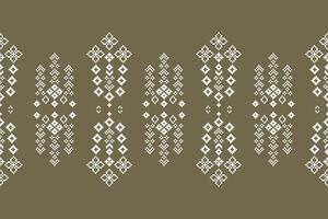 Cross stitch fabric pattern with brown color background decor ethnic style design. vector