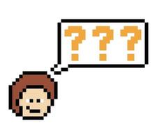 Pixel art of question mark quiz questionaure confuse man male boy 8 bit. vector