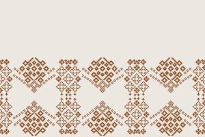 Motif fabric pattern pixel art of cross stich ethnic pattern with white brown cream background color design. vector