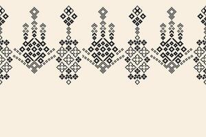Cross stich fabric pattern with white brown cream background color pixel ethnic. vector