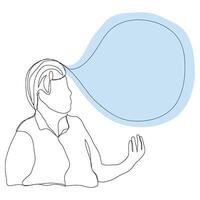 Minimal one line design of blank say talk chat box speak think with man male boy single hand drawn sketch. vector