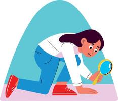 A student searching with magnifying glass, flat illustration vector