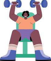 A flat style illustration showing character doing chest press exercise vector