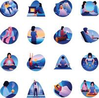 Set of Flat Style Sleep and Meditation Illustrations vector