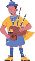 Flat style illustration depicting scottish bagpiper playing music vector
