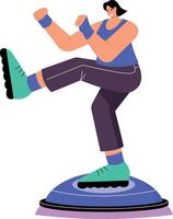 Character doing bosu balancing, flat style illustration vector