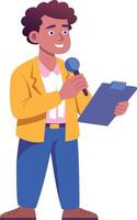 A flat style illustration of journalist holding microphone vector