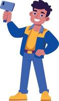 A character taking selfie with mobile, flat illustration vector