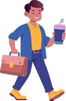 Flat style illustration showing a person going office with a bag vector