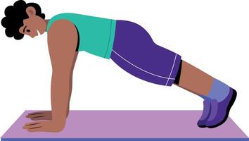 A flat illustration showing a character doing plank exercise vector