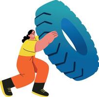 A character flipping tire illustration in flat style vector