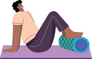 A flat style illustration showing a character doing foam rolling vector