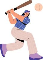 A flat style illustration showing a character playing baseball vector