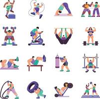 Set Of Workout Exercises Flat Style Illustrations vector