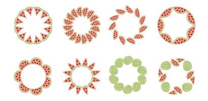 Fruit frame set. Round wreath, border of fruits. Watermelon slices set of elements for design vector