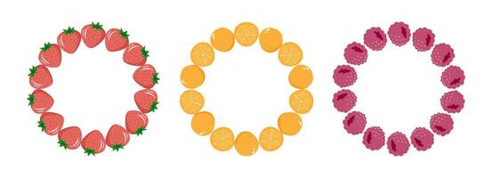 Fruit frame set. Round wreath, border of fruits. Three different fruit slices are arranged in a circle vector