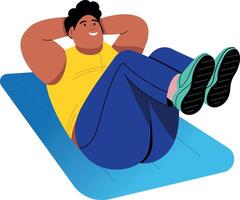A character doing crunches exercise, flat illustration vector