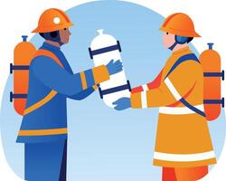 A flat style illustration of a fireman providing oxygen vector