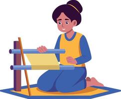 Flat illustration depicting rug weaver working on handmade carpet vector