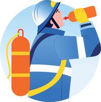A flat style illustration showing a fireman drinking water vector