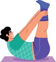 A flat style illustration showing a character doing boat pose vector