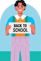 Flat illustration showing a happy student with back to school typography vector
