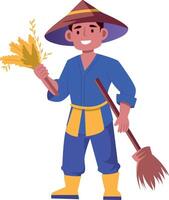 Flat illustration showing agriculturist holding crops in hands vector