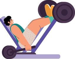 A flat style illustration showing a character doing leg press exercise vector