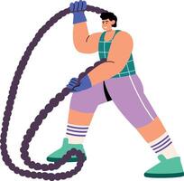A flat style illustration showing a character doing rope workout vector
