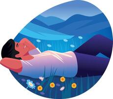 A flat style illustration of stargazing character vector