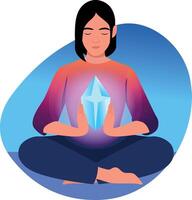 A character taking crystal meditation, flat style illustration vector