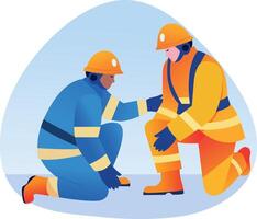 A flat style illustration showing firemen helping each other vector