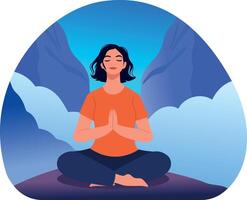 A flat style illustration showing a character doing mountain meditation vector