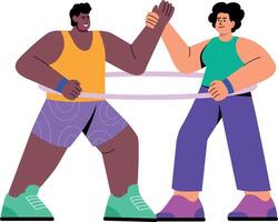 A flat style illustration showing characters doing band exercise vector