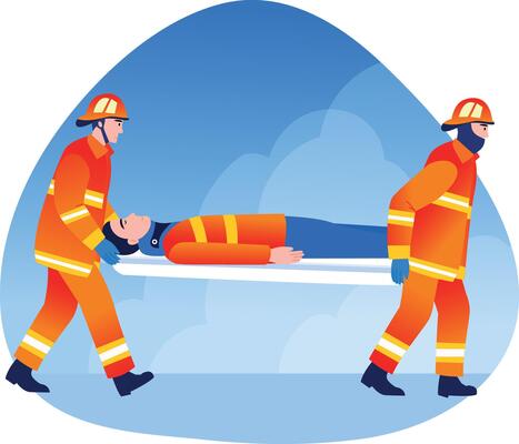 A flat style illustration of firefighter team