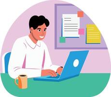 Flat illustration showing student online learning vector